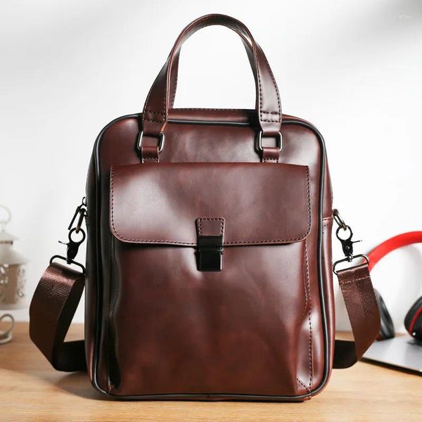 Saco retro cavalo louco couro do plutônio estilo coreano bolsa masculina luz maleta de negócios computador ombro estilingue crossbo