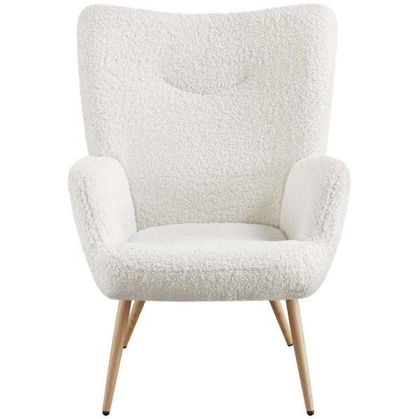 Cadeira casual de tecido de pelúcia Yaheetech Barrel com encosto alto e acolchoado macio, cadeira moderna fuzzy, poltrona aconchegante para sala de estar, quarto, sala de maquiagem, branca