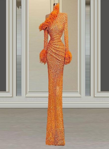 2021 Muslimische Meerjungfrau-Abendkleider mit Perlen, Spitze, Pailletten, roter Teppich, lange Ärmel, formelle Abendkleider, elegant, n7097756