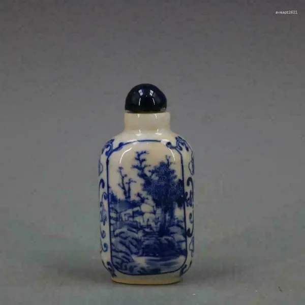 Garrafas de porcelana chinesa azul e branca Qing Kangxi Mountain River Design Garrafa de rapé