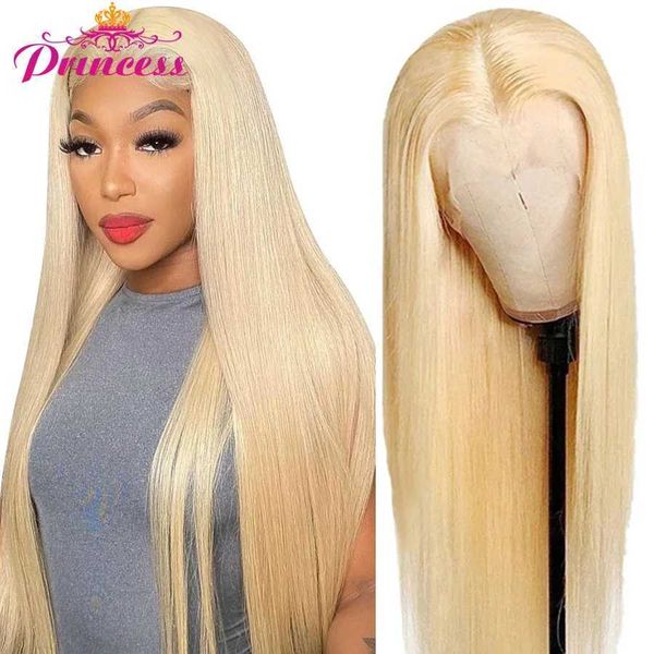 Perucas sintéticas Princesa 613 HD Lace Frontal Wig 13x4Transparent Blonde Lace Front Peruca Cabelo Humano Pré Arrancado Brasileiro Reto Perucas de Cabelo Humano 240328 240327