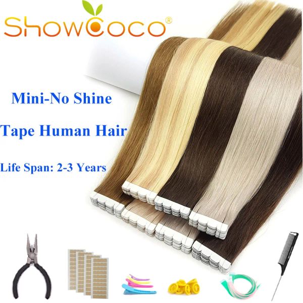 Extension ShowCoco Mini Tape in estensioni dei capelli umani Virgin Remy Natural 23 anni Nastro biadesivo per balayage con trama di pelle di capelli veri sui capelli