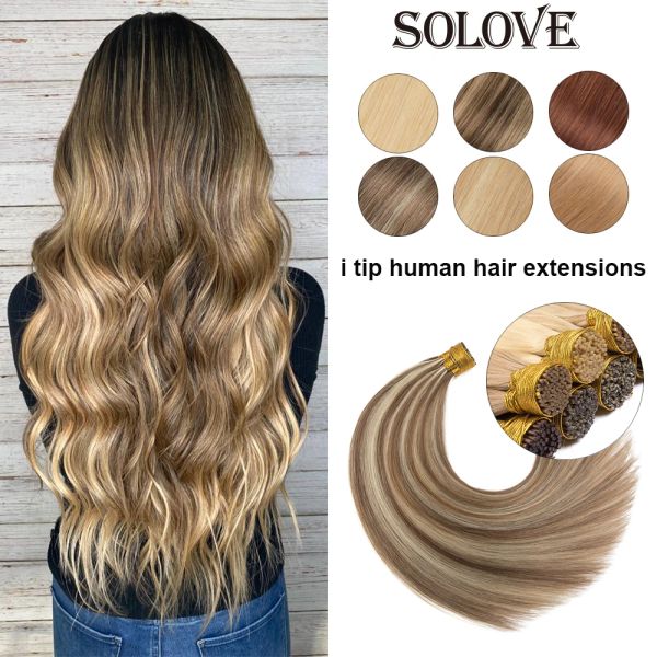 Extensões SoIove I Dica Extensão de cabelo humano real Brazilan Remy Extensões de cabelo Natural Straight Human Keratin Fusion Hair 0.8g 1g/Strand