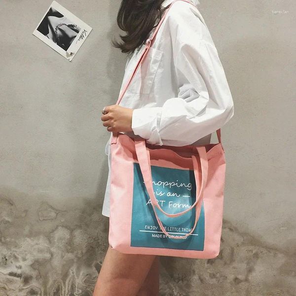 Холщовая сумка-тоут-шоппер 2024, женская дизайнерская сумка, модная повседневная сумка через плечо большой вместимости с цветным контрастным буквенным принтом