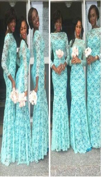 2019 Mnit Verde Africano Vestidos de Dama de Honra com Mangas Compridas Dubai Vestidos Plus Size Lace Bateau Vestidos de Noite Nigerianos Mulheres Form5845847