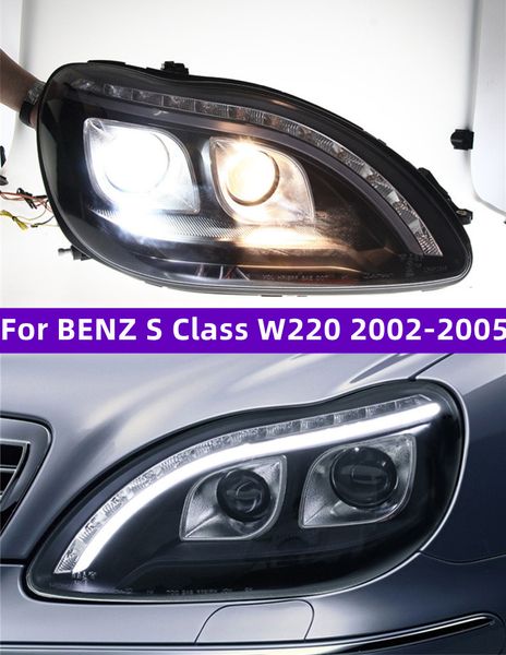 Fari per auto per Benz Classe S W220 2005-2009 Fromt Lampade Aggiornamento Dinamico Indicatore di direzione Gruppo ottico