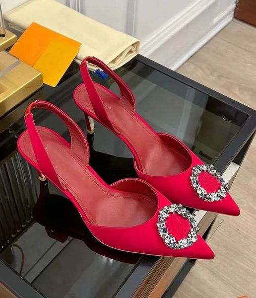 2024s/s Meet Slingbacks Ayakkabı Saten Kadın Parti Gelinlik Altın Ton Metal İnciler Rhinestones Sandalet Her Gün Giyen Lady Pompalar EU35-43