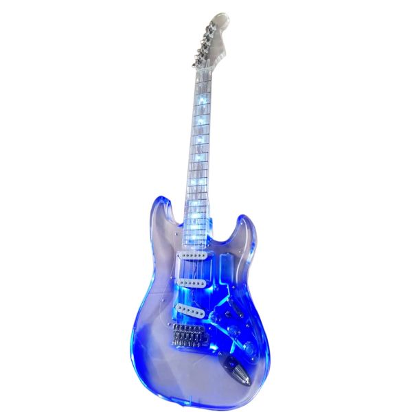 Gitar Mavi LED Işık Electric Electro Electric Guitare Guiter Guiter Guitara Guiter ile Gitar Kaliteli St Acrilik Ele Gitar Guiter Guitar