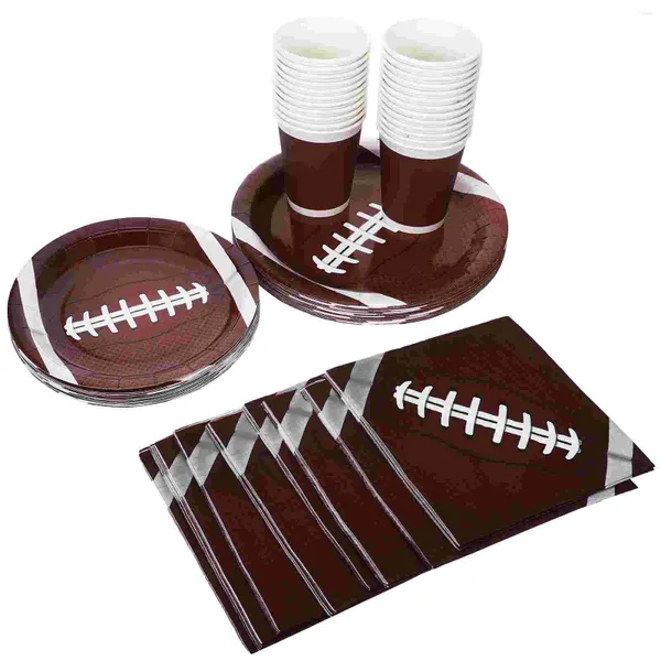 Conjuntos de louça de futebol placa de papel rugby decorações de festa decorativa suprimentos guardanapos exclusivos prop tecidos de aniversário