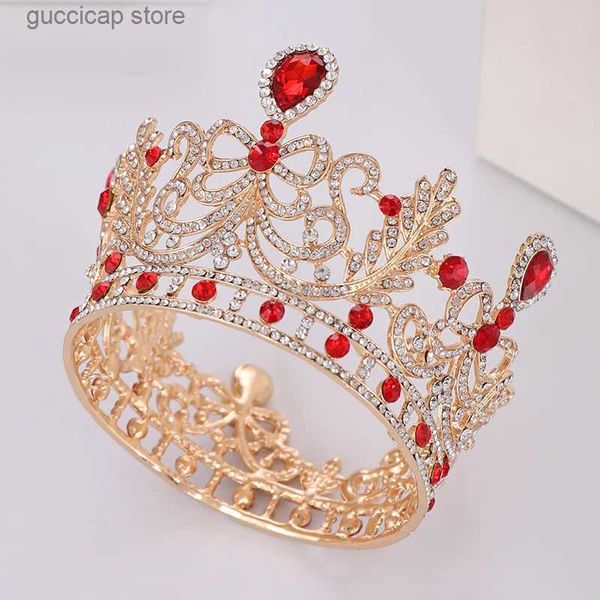 Tiaras de luxo redondo vermelho strass cristal casamento coroa noiva tiaras e coroas diadema noiva coroa nupcial acessórios de jóias de cabelo y240319