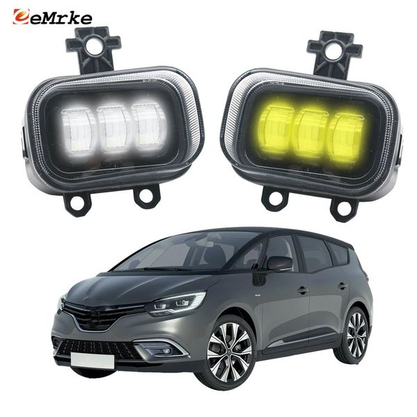 EEMRKE LED-Auto-Nebelscheinwerfer DRL PTF für Renault Scenic Restyle 2021 2022 2023, Frontstoßstangen-Nebelscheinwerfer-Baugruppe mit Linsenantrieb, 40 W, 12 V, Weiß oder Gelb