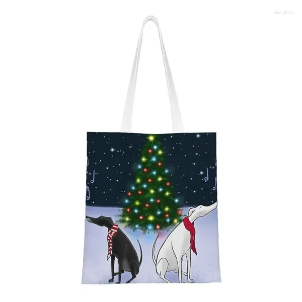 Borse per la spesa Personalizzate Whippet Sihthound Dog Canvas Donna Riciclaggio di generi alimentari Greyhound Albero di Natale Tote Shopper