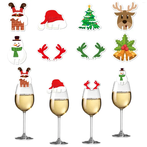 Party Dekoration 10 teile/satz Weihnachten Tasse Karte Dekorationen Für Zuhause 2024 Santa Hut Wein Glas Dekor Ornamente Navidad Noel Jahr