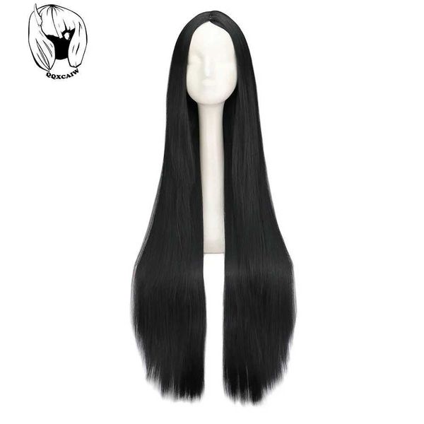 Parrucche sintetiche Parrucche cosplay Parrucca nera 100CM/40 pollici Parrucche lunghe Sintetiche resistenti al calore Costume di carnevale di Halloween Cosplay Capelli lisci 240328 240327