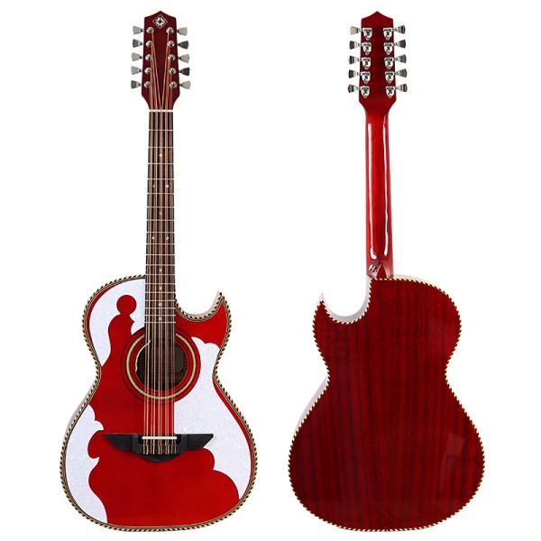 Gitarre High Gloss Electric Acoustic Gitarre 10 String Folk Gitarre Sharpe Angle Design mit klassischer Kopf rote Farbe mit EQ