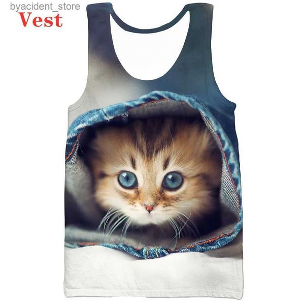 Männer Tank Tops Neue 3D Druck Schöne katze Mode Männer Frauen Mode Trainingsanzüge Crewneck Hip Hop Weste Größe S-5XL mesh top L240319