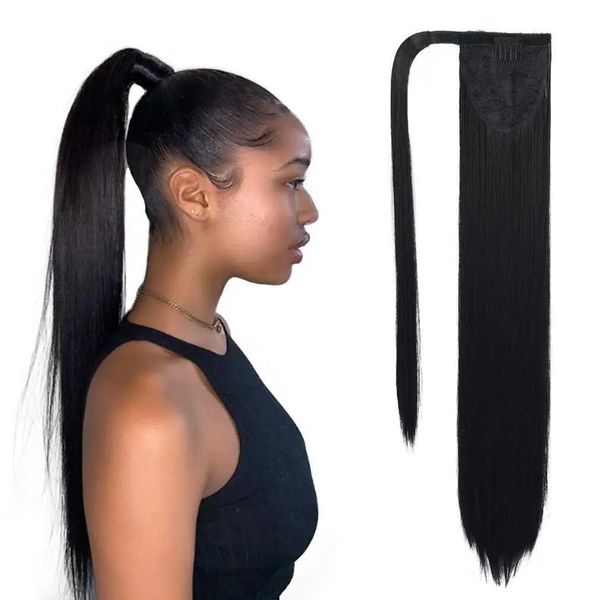 Parrucche sintetiche Creatore di chignon è una parrucca con clip in coda di cavallo che avvolge i capelli lunghi e lisci a coda di cavallo sintetici di colore nero per uso femminile 240328 240327