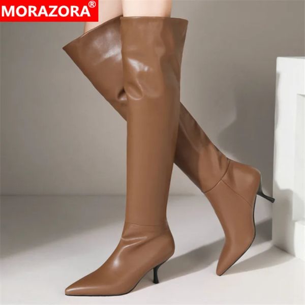 Stiefel Morazora 2022 Big Size 43 über den Kniestiefeln Frauen sexy dünne High Heels Party Schuhe Europäische Damen Oberschenkel High Stiefel