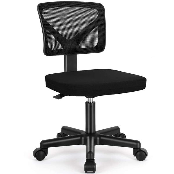 Cadeira de mesa para computador de escritório Sweetcrispy, cadeiras giratórias ergonômicas de malha com encosto baixo e giratórias com rodas, assento confortável sem braços, suporte lombar para