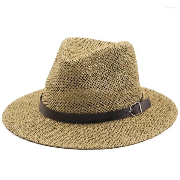Breite Krempe Hüte Einfache Jazz Panama Hut mit Gürtel Sommer Sonne Für Frauen Mann Sombrero Strand Stroh Fedora UV Schutz kappe
