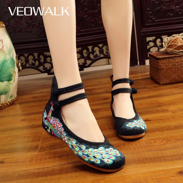 Flats Veowalk Spring a mano Ballet fatti balletto pavone pavone pavone vecchie scarpe da ballo di stoffa casual