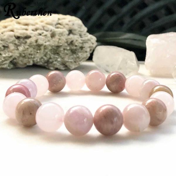 Braccialetti con ciondoli Ruberthen Naturale Grado A 10 mm Kunzite Rosa Quarto z Rodonite Yoga Mala Pietra preziosa naturale da donna L240319