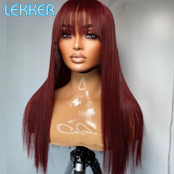 Perücken Lekker Halloween Burg Red Bone Straight Bob Human Hair Perücke mit Pony for Women Brazilian Remy Hair Glueless Colsplay Cosplay Perücke