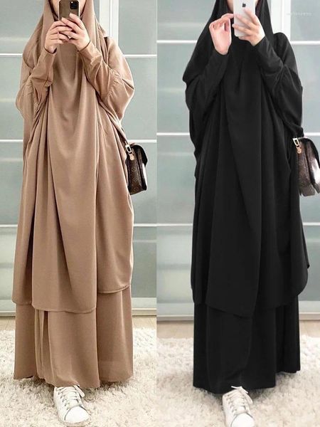 Stage Wear Eid Donne musulmane con cappuccio Abito Hijab Indumento di preghiera Jilbab Abaya Lungo Khimar Ramadan Abito Abaya Gonna Set Abiti islamici