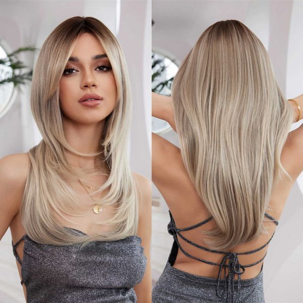 Synthetische Perücken oneNonly Lange gerade blonde Perücke synthetische Perücken für Frauen Bob Cosplay Party natürliche Perücken Hochtemperaturhaar 240329