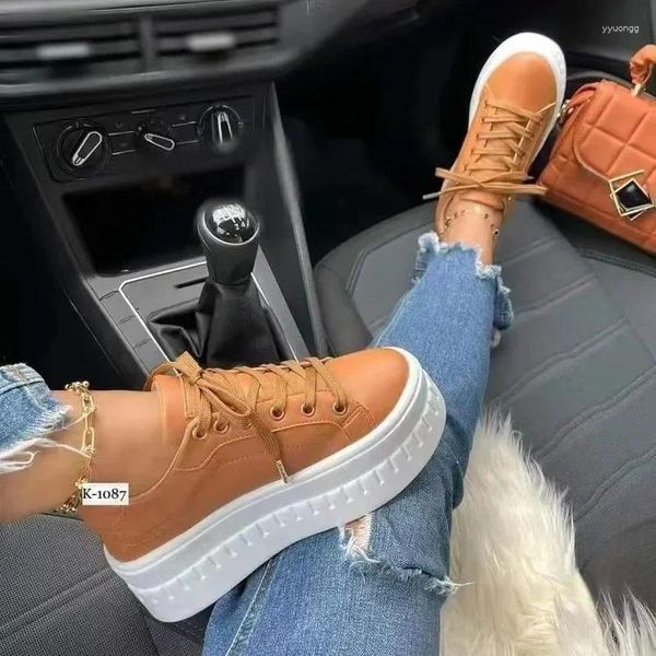 Casual Schuhe 2024 Frauen Turnschuhe Einfarbig Pu Weiß Skateboard Höhe Erhöhte Plattform Vulkanisierte Winter Dame Lace-Up Wohnungen