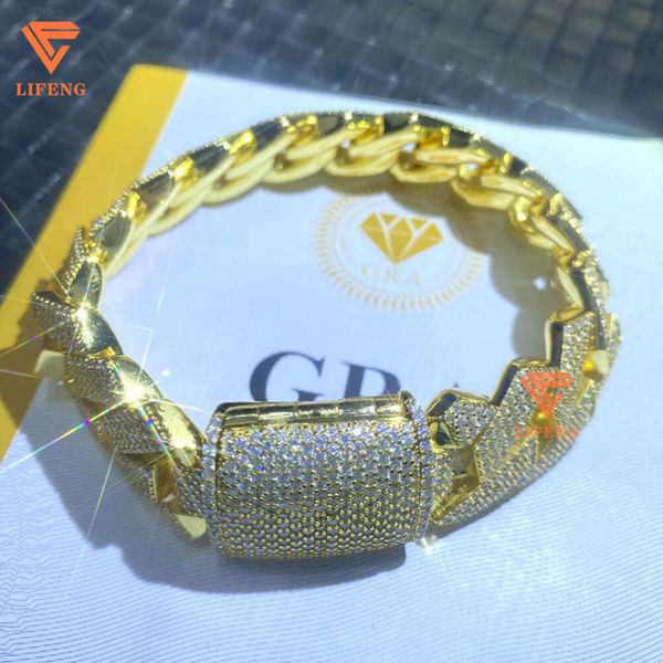 Personalizado 20mm espumante luxo hip hop jóias finas pulseiras gelado moissanite cubana elo de corrente 925 prata pulseira