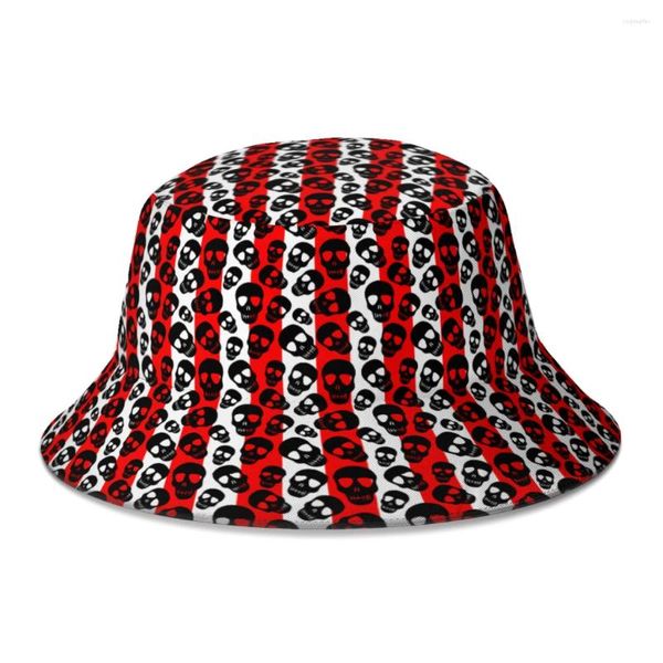 Береты, красно-белая шляпа-ведро с черепом для женщин и мужчин, студенческая складная шапка-рыбак, панамская кепка, осенняя кепка