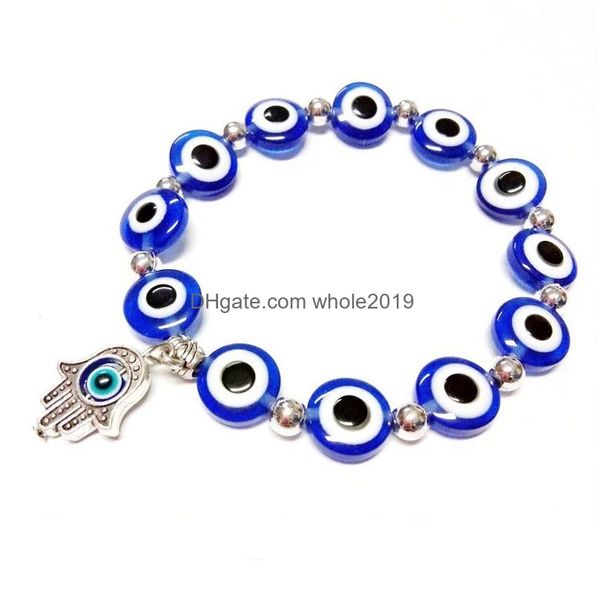 Braccialetti con ciondoli Fatima Mano Hamsa Bracciale Gioielli Donna Uomo Oro Sier Colore Moda Blu Diavolo Evil Eye Plam Campana Perline Ancora per D Dhhog