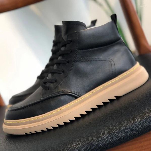 Botas italianas moda casual homens tornozelo outono inverno genuíno couro lace-up tênis ao ar livre confortável antiderrapante dedo do pé redondo