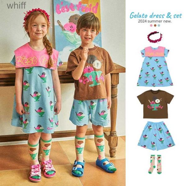 T-shirts Koreanische Kinder Kleidung Mädchen Kleid Für 2024 Neue Sommer Kind Jungen Baumwolle Top T Shirts Shorts Kinder Kleidung 2 bis 8 JahreC24319