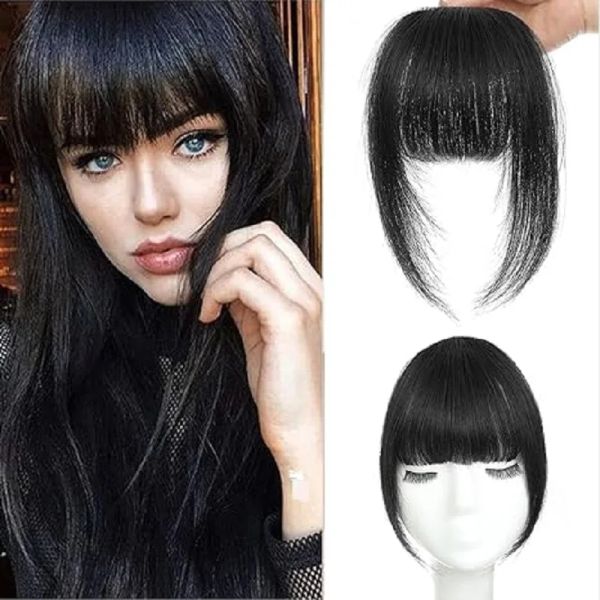 Franja de cabelo humano preto, clipe aéreo em extensões de cabelo, corte sem corte, franja de cabelo natural, postiços para mulheres em franja de ar