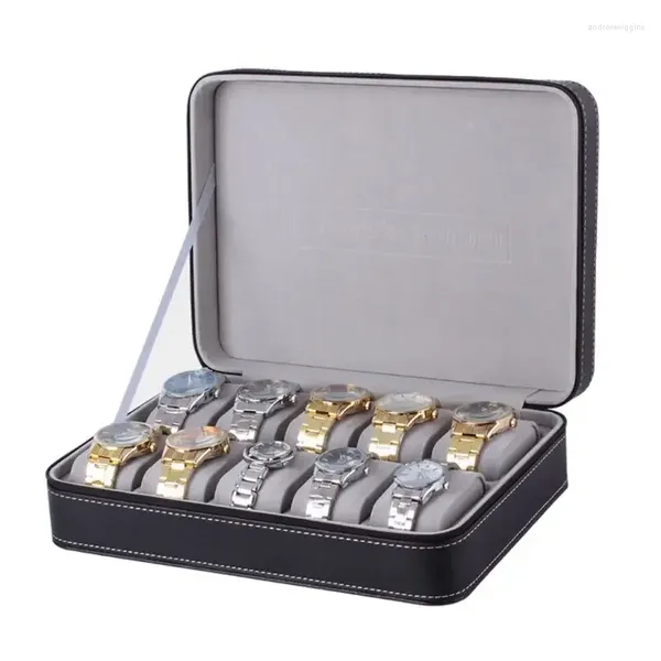 Uhrenboxen Tragbare Box PU-Lederschatulle mit Reißverschluss 10 Gitter Multifunktionale Armbandvitrine