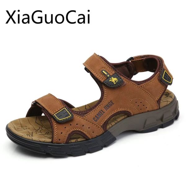 Sandalen große Größe 45 Sommer neue Männer Sandalen Schuhe Leder Kamel Weiche Männer Sandalen wasserdichte leichte männliche flache Sandalen