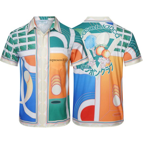 Casablanca camiseta verão retalhos cor contrastante casablanca tênis de mesa flor laranja masculino e feminino solto viagem férias praia camisa