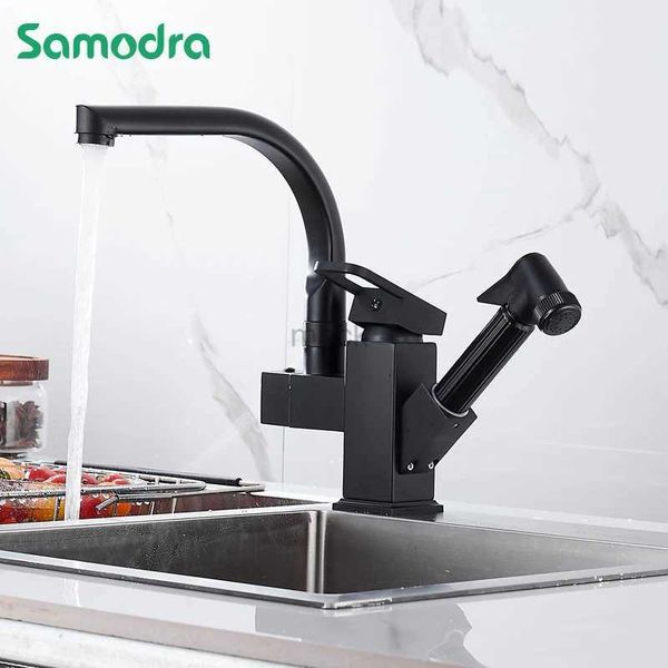 Rubinetti della cucina Lavello della cucina Miscelatore rubinetto flessibile estraibile montato sul piano nero per cucina calda e fredda Beccuccio a molla Rubinetto argento cromato 240319