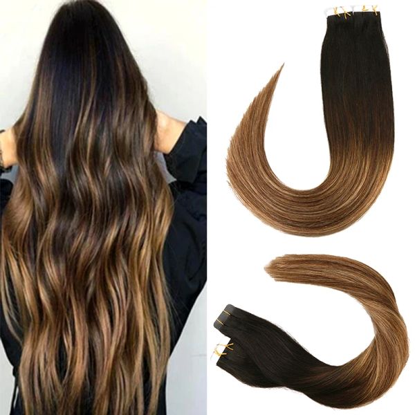 Extensões Toysww Fita em Extensão de Cabelo Humano Balayage Cor # 1B 4 27 Trama de Pele Reta Remy Cabelo Fita Adesiva Extensão de Cabelo