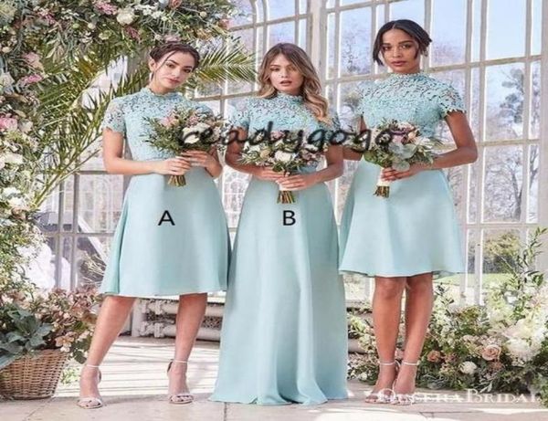 Hortelã Verde Feriado Vestidos de Dama de Honra 2020 Gola Alta Renda Chiffon Custom Make Bohemian Country Beach Maid of Honor Festa de Casamento D3801631