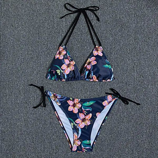 Roupa de banho feminina 1 conjunto de maiô feminino três pontos elástico e bonito impresso biquíni maiô piscina conjunto j240319