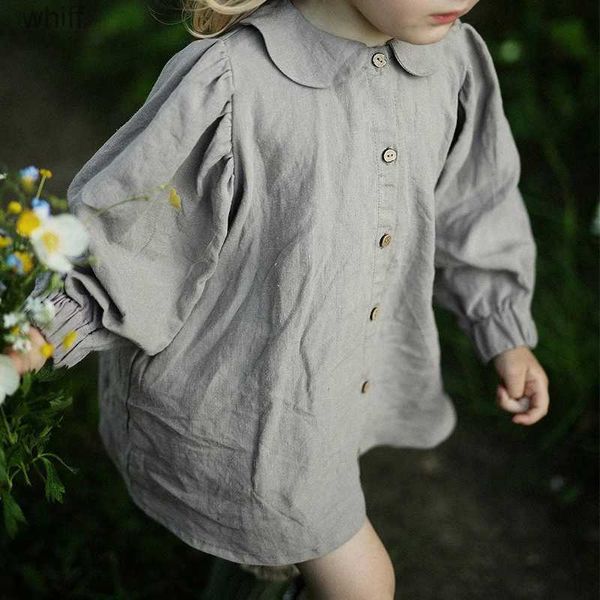 Kinder Shirts Herbst Retro Mädchen Langarm Baumwolle Und Leinen Shirts Mit Knöpfen Neue Baby Mädchen Casual Puppe Kragen Laterne hülse Tops TZ151C24319