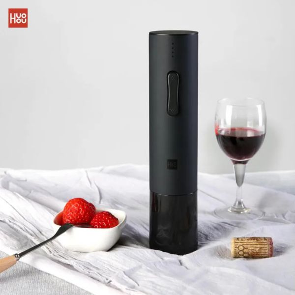 Controle original huohou automático abridor de garrafa de vinho tinto elétrico saca-rolhas folha cortador cortiça para fora ferramenta 6s aberto 550mah bateria