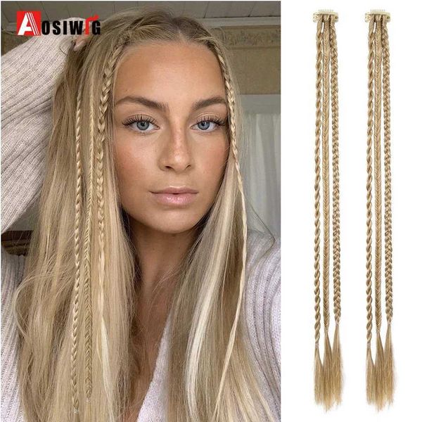 Perucas sintéticas perucas sintéticas trança clipe no cabelo 2 pçs tranças longo rabo de cavalo sintético hairpieces para mulheres meninas diário natal cosplay 240328 240327