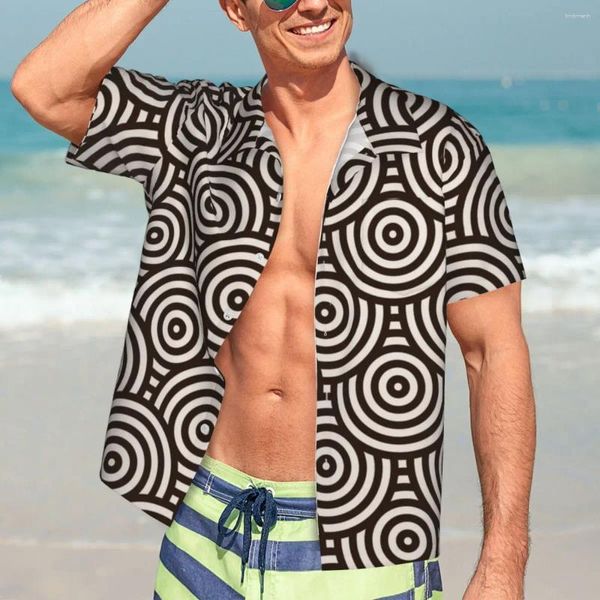 Camicie casual da uomo Cerchi astratti Camicia Hawaii da uomo Vacanza Modelli circolari giapponesi Camicette oversize grafiche traspiranti alla moda