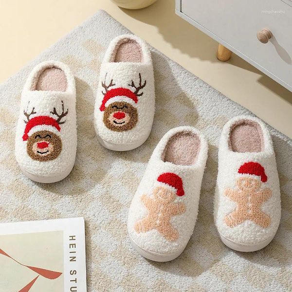 Pantofole Coppia autunno/inverno Simpatico cartone animato Peluche Caldo Albero di Natale Babbo Natale Renna Omino di pan di zenzero Scarpe di cotone per la casa