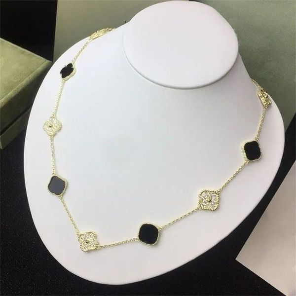 2024 Collana di diamanti Moda classica Collana di trifoglio Fascino Oro rosa 18 carati Placcato argento Ciondolo in agata per le donne Ragazza Fidanzamento di San Valentino Gioielli firmati Regalo13