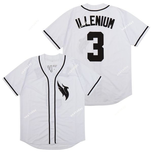 Camisas de beisebol masculinas 3 ILLENIUM Moive camisas bordadas e costuradas preto branco